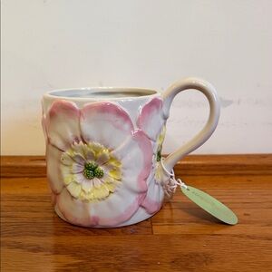 Floral Ceramic Mug - Pink and White